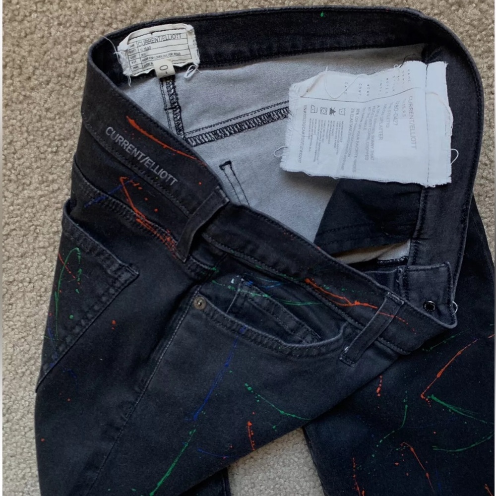 Current Elliott The Stiletto Neon Paint Splatter Skinny Coated Jeans - Picture 4 of 6